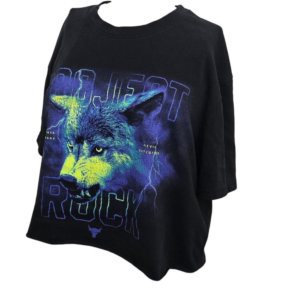 Project Rock Under Armour Crop T-Shirt Women's L Graphic Always Scratching Gym‎
